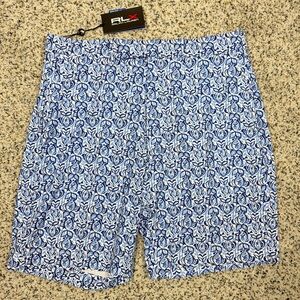 RLX Ralph Lauren Golf Shorts Mens 34 White Blue Fish Preppy Nautical Performance